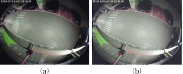 Fig. 2. Images showing vehicles parked in a corner  area: (a) an original input image, (b) the  en-hanced input image