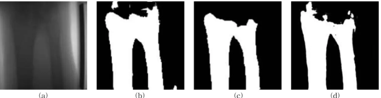 Fig. 8. Comparison of results according to learning rate (a)original image, (b)result by learning rate 0.001, (c)result  by learning rate 0.0001, (d)result by learning rate 0.00001 
