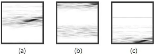 Fig. 3. Examples of target images extracted using win- win-dows. (a) Full target (b) Front part of target (c)  Back part of target