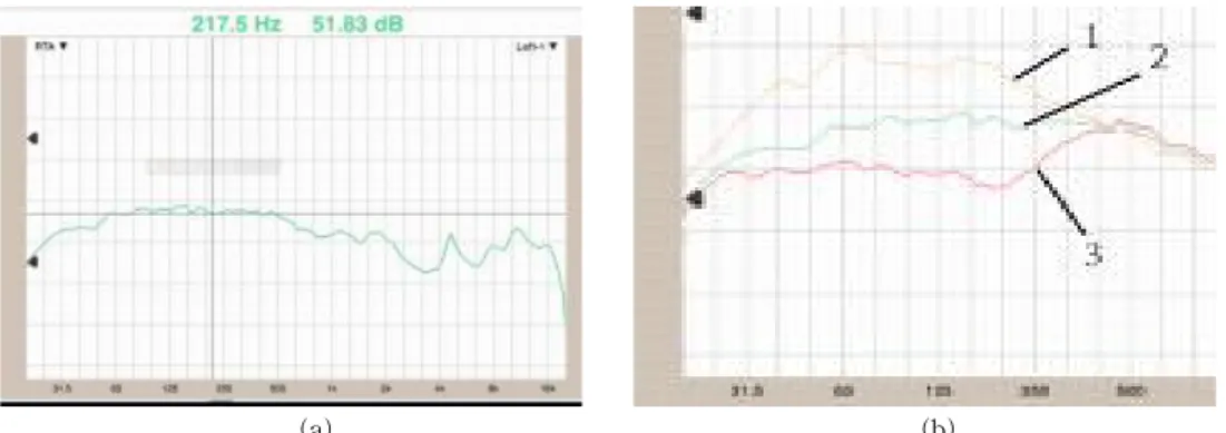 Fig. 8. Final result screenshots : (a) Pink noise overall frequency bands (b) Equalized results after increasing/ de- de-creasing gain values.
