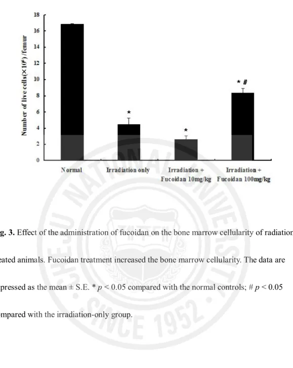 Fig. 3. Effect of the administration of fucoidan on the bone marrow cellularity of radiation-