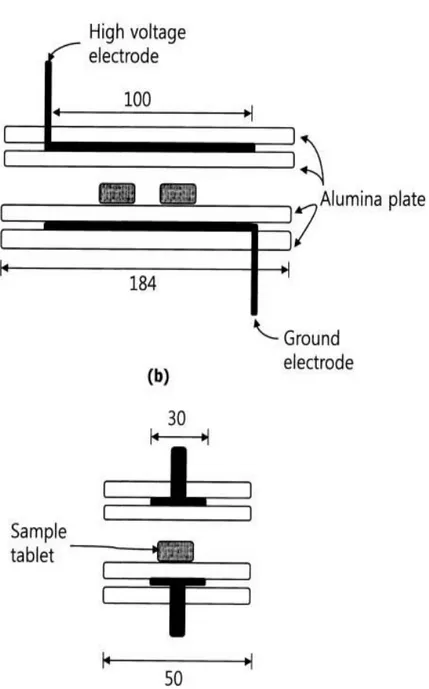 Figure  3.  DBD  플라즈마  반응기  모식도  (a)  정면,  (b)  측면