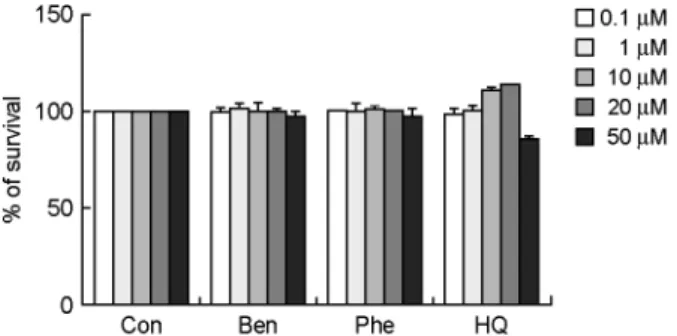 Fig. 2. The effects of benzene, phenol and hydroquinone on butyric acid-induced EoL-1 cell differentiation