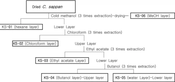 Fig. 2. The extraction method of  Caesalpinia sappan  extracts.