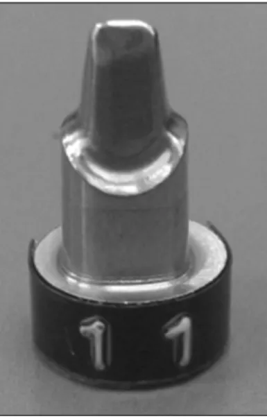 Fig.  1.  Titanium  master  model.작에 사용되는 금속의 양이 적으며 내마모성 및 내변색성과 고온 유동저항성이 우수한 장점들이 있다5).도재 소성이 금속도재관의 적합도에 미치는 영향에 대한 연구 결과는 다양하다