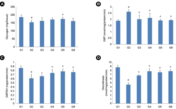 Fig. 2. Effect of  MYE (mulberry leaf + yacon) on glycogenesis activities in high-fat diet-fed rats