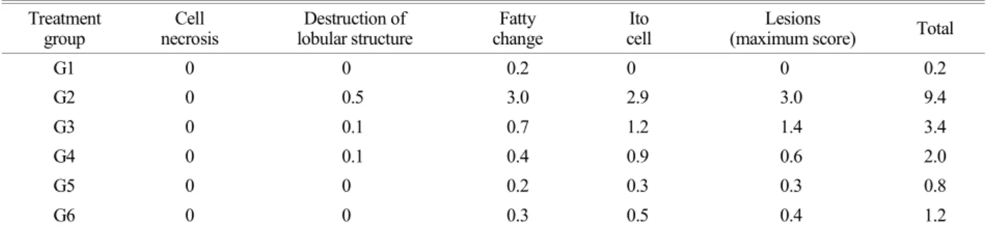 Fig. 4. Representative microscopic findings of  the liver in rats. 
