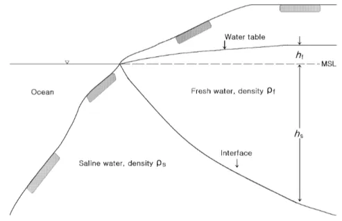 Fig.  6.  Fresh  water  lens  an  oceanic  island  under  natural  conditions(Todd,  D.K,  1923).