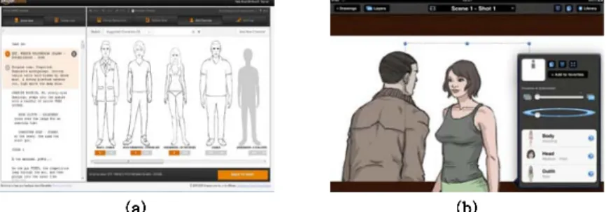 Fig.  1.  Screenshots  of  related  services.  (a)  Amazon  Studios  and  (b)  Tamajii’s  Storyboards.