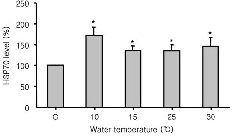 Fig.  6.  The  amount  of  HSP-70  expression  shown  on  the  western  blot  was  quantitated  by  densitometry  and  normalized  to  the  total  protein  loaded  into  each  lane  of  the  gel