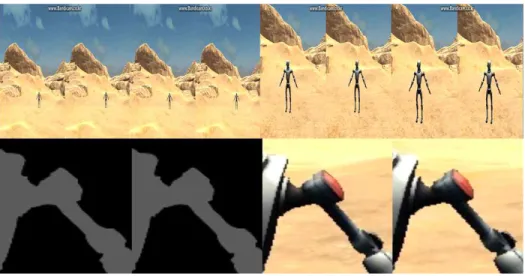 Fig. 11. Testing in a Real Environment. Top : 3D Movie Clip for Robot in the Desert. Bottom Left : Segmented Binary  Depth  Map