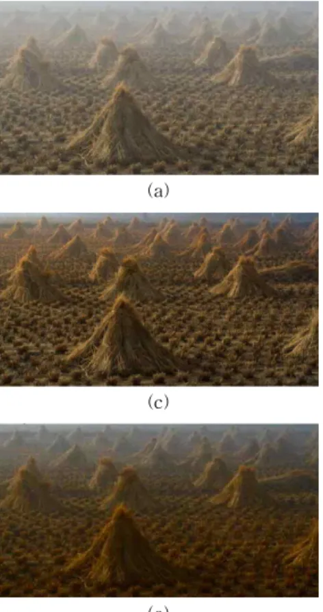 Fig. 9. The results of de-hazing method for‘Cones’image. (a) Original, (b) Tarel ’s method, (c) He’s method, (d) CLAHE,  (e) Proposed brightness transform, (f) Proposed method.