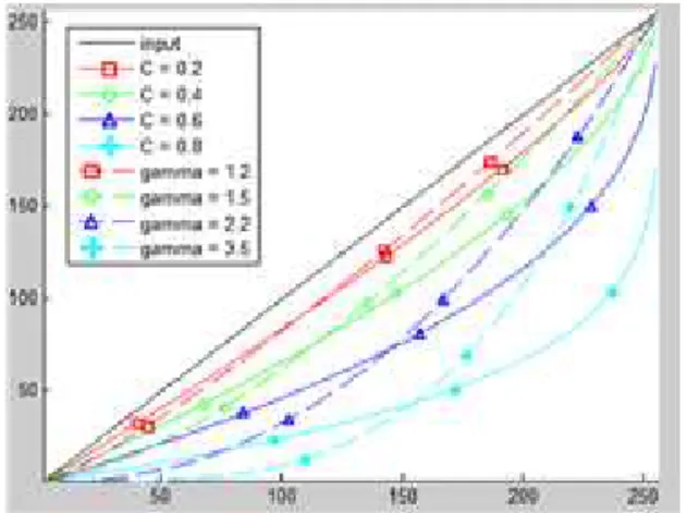 Fig. 3. The result of proposed de-haze method with or without CLAHE. (a) Input image, (b) The result of gamma  correction(=2.2), (c) The result of proposed brightness transform(=0.6), (d) CLAHE-ed image, (e) The result  of gamma correction with CLAHE(=2.2)