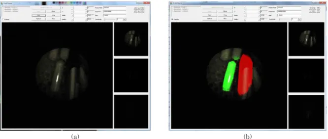 Fig. 6. 5-ALA Image Processing. (a) Brain Imaging of Rat and (b) The Direction of The Arrow is in The Brain Tumor  Locations.