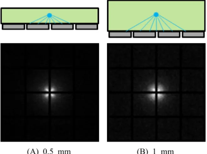 Fig.  5.  Light  distribution  in  0.5  and  1  mm  GAGG.