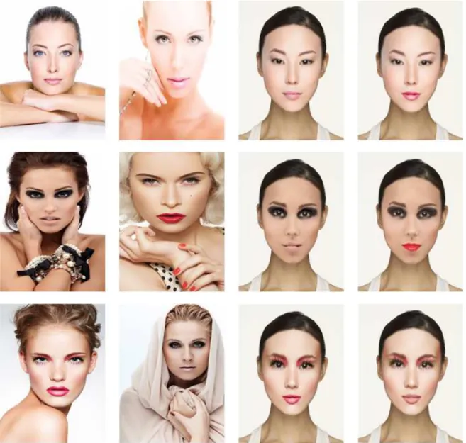 Fig. 9. Experiment : first column is eye and face makeup example image, second column is lip makeup example.