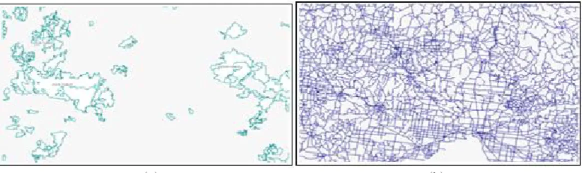 Fig.  1.  An  example  GIS  vector  map;  (a)  Forest  layer,  (b)  Road  layer.