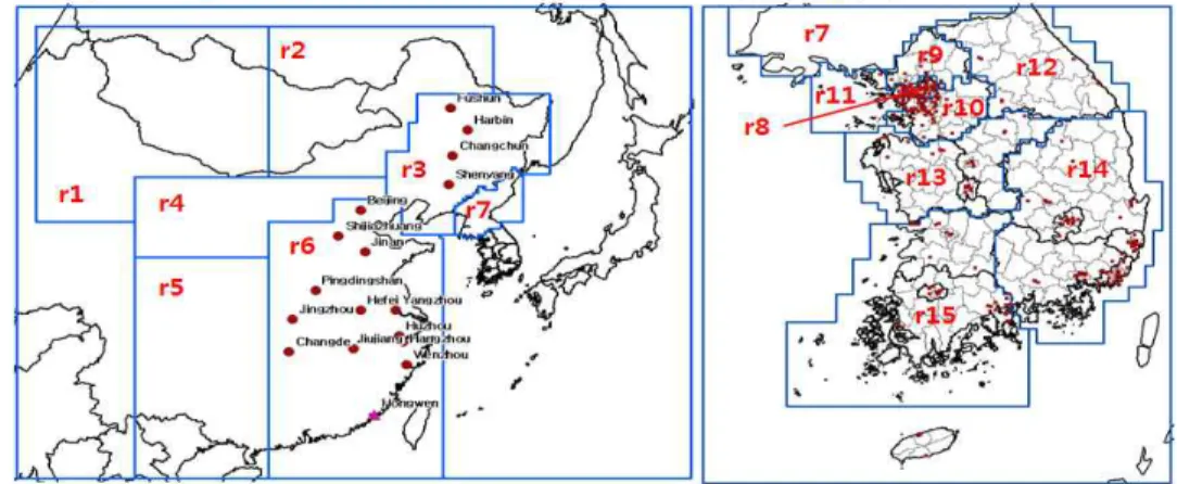 Fig.  1.  Area  division  and  measurement  network  location.