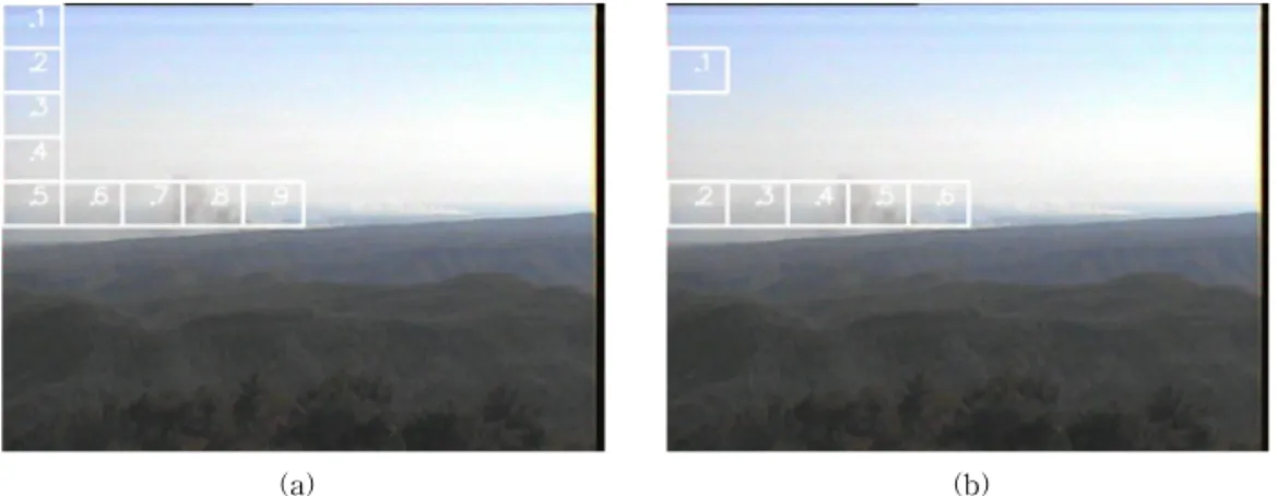 Fig. 4. Extracted fire candidate region (a) using no fire motion feature (b) using fire motion feature.
