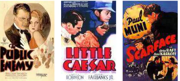 Fig. 2. Public Enemy, Little Caesar, Scarface.2013년 11월 25일 암으로 세상을 떠나고 만다. 따라서 <스톤>은 조세래 감독의 첫 영화이자 마지막 영화로 남게 되었다.이 영화에 대한 연구물로는 일부 영화비평지나 일간지에 실린 짧은 비평문이 대부분으로, 부산영화평론가협회가  발간한  비평집『영상문화』17호에 실린 강내영의 비평문「<스톤>, 이 딸의 미생(未生)들에게 바치는 헌사」가 사실상 이 작