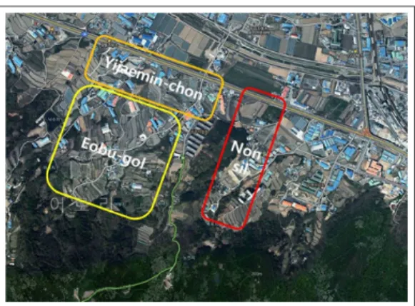 Fig.  1.  Settlements  distribution  chart  of  Eoro-ri  village  2)  사회ㆍ문화적  특성 어로리를 포함하고 있는 칠곡군은 ‘평생학습특별 시’라는 별칭을 가지고 있을 정도로 평생학습과 관련 한 인프라가 매우 잘 구축되어 있다