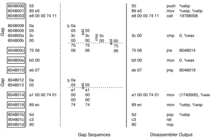 Figure 6: Gap completion and disassembler output.