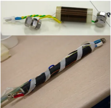 Fig. 1. Sample coils of superconducting wires. (a) (above)  Single enamel-insulated NbTi wire with no Cu matrix