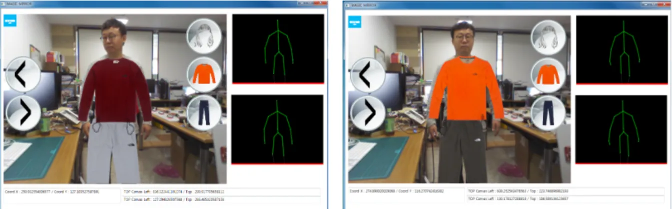 Fig. 10. Implementation screen of magic mirror fashion coordination system.