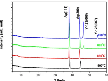 Fig. 5. SEM top views of the coated conductors without  silver layer which were heat treated at 850 ℃ and 900 ℃  in oxygen atmosphere.
