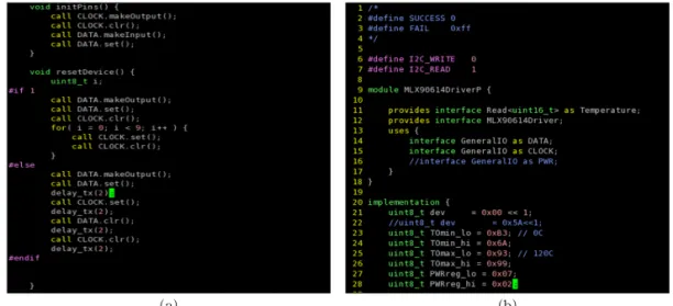 Fig. 4. The source code on sensor measurement (a) interface (b) implementation.