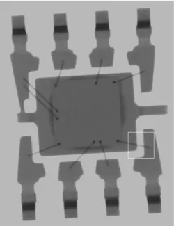 Fig.  6.  Semiconductor  image  under  high  tube  voltage  of  90  kVp.  전자부품의  영상화에  있어서  미세  구조물  분석에는  해당  영상장비의  공간분해능을  우선  평가한  후  실시 할  필요가  있다