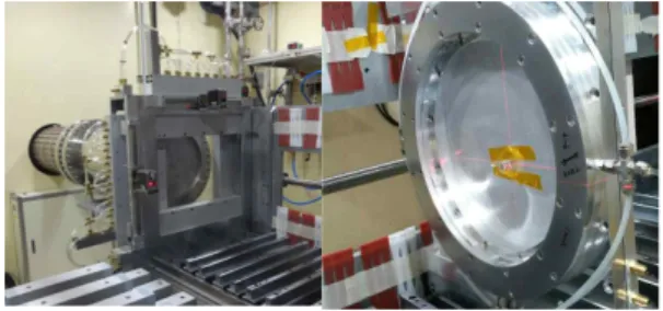 Fig. 1. Proton beam out port and sample stand.복합적으로 발전하고 있다.  이러한 핵융합로는 양성자플라즈마를 융합로 속에 가두어서 고온/고압으로 압축시켜 무거운 원소들을 만드는 과정에서 발생하는에너지를 이용하여 전기를 발전하는 장치이다
