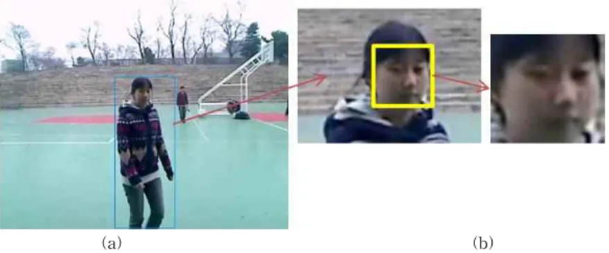 Fig. 10. An example of detecting face region by using Adaboost face detector inside of the detected human area