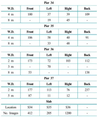 Table 1. Number of images captured by drone at Tancheon  overpass (W.D. is short for working distance)