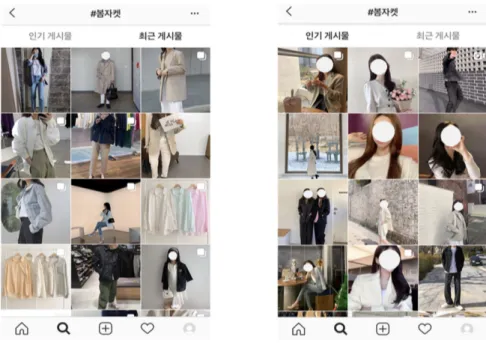 Fig. 5. Examples of searching ‘spring jacket’ from recent and popular posts on Instgram