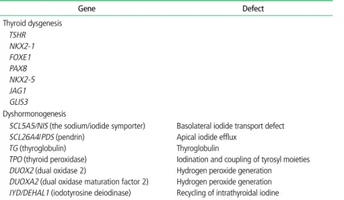 Table 1.  Genetic causes of thyroid dysgenesis and dyshormonogenesis in congenital hypothyroidism 