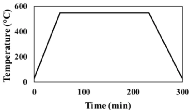 Fig. 1. Temperature cycle for de-sizing of carbon fiber surface 