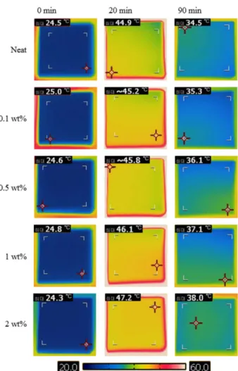 Fig. 6. Real time measurement of specimen temperature with CNT wt%