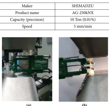 Fig. 6. Tensile test for (a) Double lap and (b) Adhesive material Table 2. Condition of tensile test