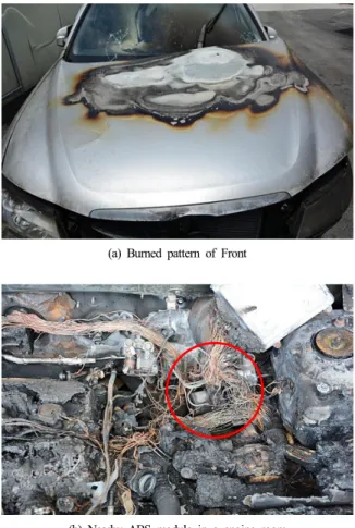 Fig. 7. State of front bonnet and nearby ABS module in a fired  vehicle.