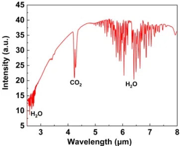 Fig. 2 는 Thermo Fishter Scientific社의 Nicolet Continuμm FT- FT-IR(Fourier transform infrared spectroscopy)을 이용하여 측정한 대기 중 가스 분자의 흡수 스펙트럼이다