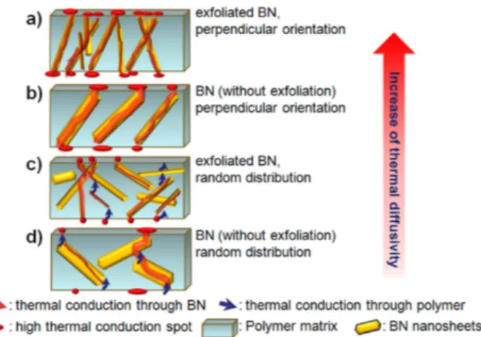 Fig. 6. Mechanism over generation of high thermal conducting routes by degree of perpendicular orientation of BN planes