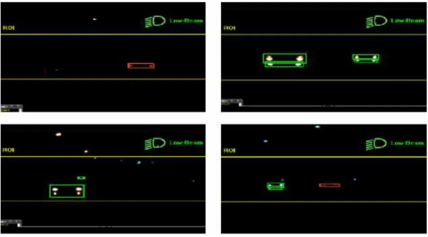 그림 13. 제안한 알고리즘을 사용한 차량 광원 검출 결과 (a) Video1,(b) Video3, (c) Video4,  (d)  Video9