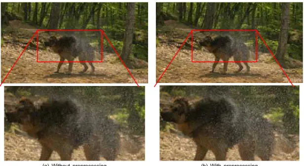 그림 8.  전처리결과가 있을 때와 없을 때의 결과 영상 Fig.  8.  Result  image  without/with  preprocessing