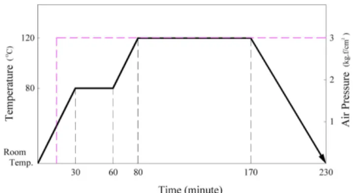 Fig. 2. Cure cycle of CFRP, NWT interleaved hybrid laminates.