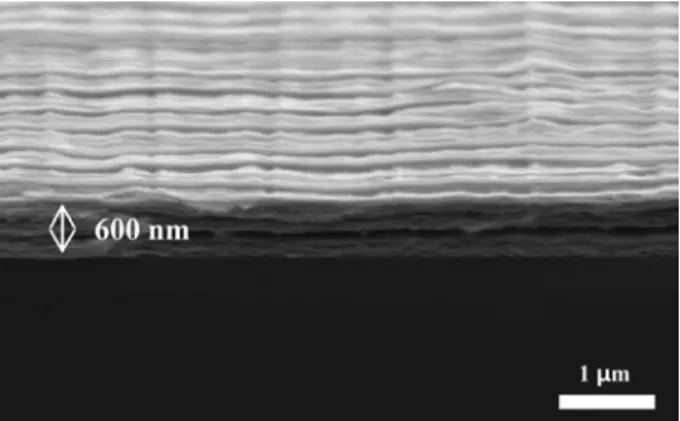 Fig. 7. Cross-sectional image of three-dimensional structure with 1 µm wide Pt wires stacked 40 layers.