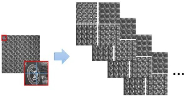 Fig 4. Region division of an input light field image to match the image resolution of the dictionary and the input image
