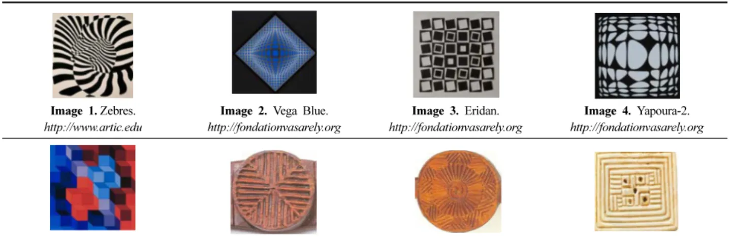 Table 3 은 Victor Vasarely의 1951년  작품 ‘Zebres’와  전통 떡살의 기하문양 중 사선무늬와 태극무늬를 활용한 조합모티브 이다