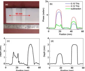 Fig. 12. TIPI of a plastic sheet with concave patterns. (a) Photograph of the sample, (b) intensity image of the sample, (c) and (d) unwrapped phase maps retrieved by the simple and improved algorithms, respectively [13]
