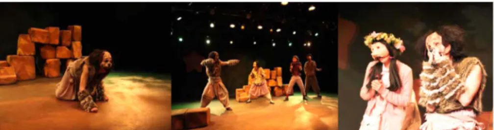Fig. 2. The amusement presented by the combination of stage costume and actor’s performance -Related photo by writer Mask Theatre "The story about Sora's star" (September 23, 2011).
